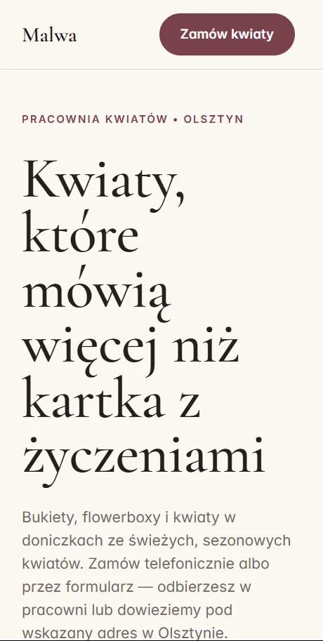 Projekt koncepcyjny: landing page kwiaciarni — widok na telefonie
